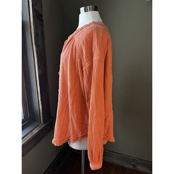 Free People Moving Mountains Oversized Shirt Long Sleeve Raw Hem Size Small - Picture 4 of 9